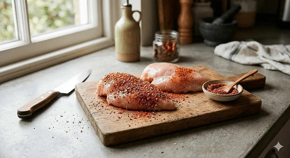 Prepare you chicken and spice it with any spice of your favorite then air fry it for 25 minutes in 180°.