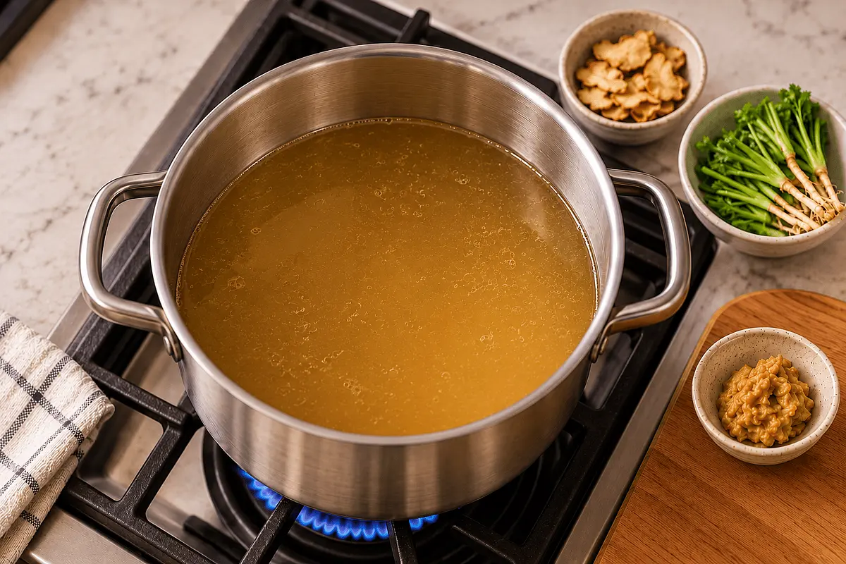 Pour the cold broth into a medium cooking pot.
