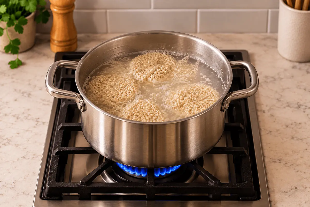 Use the same water you used to cook the pork to cook the noodles.