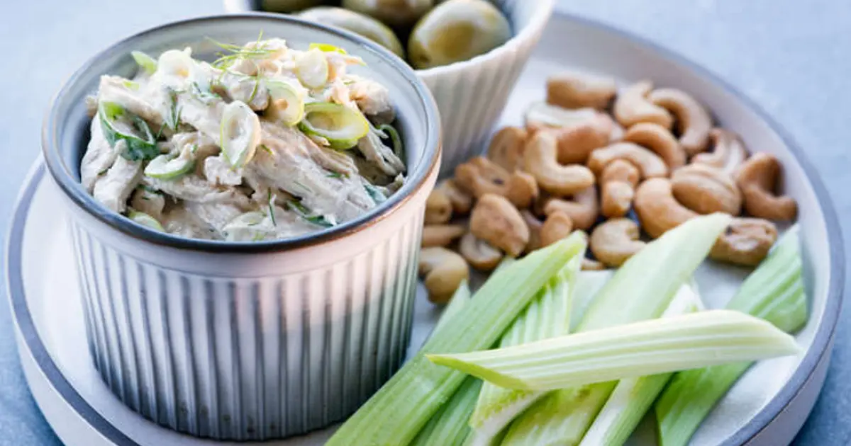 Bento with chicken salad, celery, cashews and olives Recipe | Samsung Food App