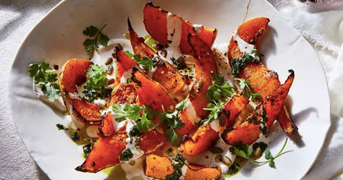 Squash With Chile Yogurt & Cilantro Sauce From Yotam Ottolenghi Recipe | Samsung Food App