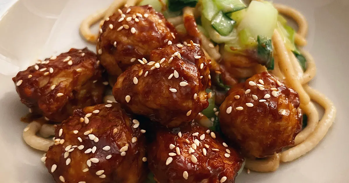Sticky Asian Meatballs with Udon Noodles Recipe | Samsung Food App