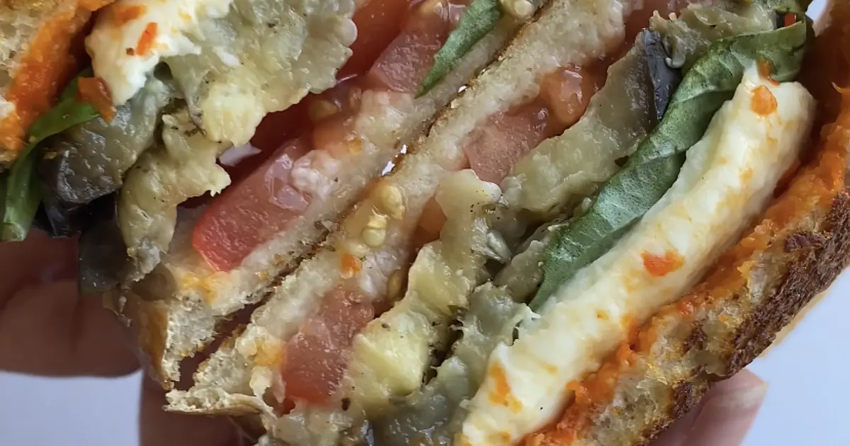 Caprese Grilled Cheese with Roasted Eggplant Recipe | Samsung Food App