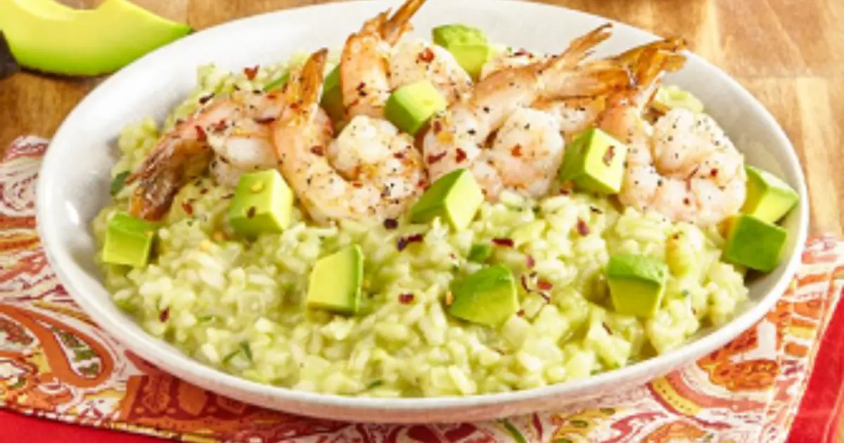 Cheesy Avocado Risotto with Shrimp Recipe | Samsung Food App