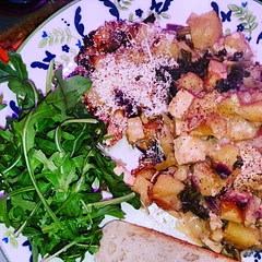 I swapped out the bacon for smoked tofu and it worked well. Really delicious!