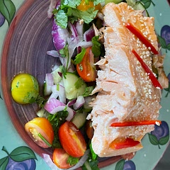 Baked salmon at 450 for 15 minutes with olive oil.