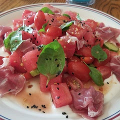 Cut the prosciutto into 1/4 sheets so you can have some with each bite. 
I made up a chili crisp flavored sauce, I think I will make a full batch from the online recipe I modified for today.