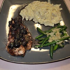 The sauce was amazing, sweet yet tart & tangy. I made green beans with onions and the onions went very well with the chicken. definitely making this again.