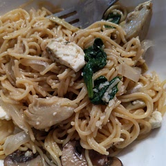 I will add more spinach next time. added 3/4 cup of water because I used 14.5 oz angel hair instead of fettuccini. Also added parmesan with the feta on top.