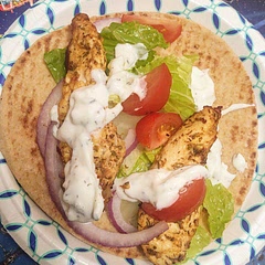 We love this so much that we try to make it once a week. Pro tip: Can't find gyros? Flour tortillas work well!