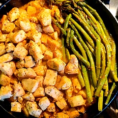 Amazing!!! Only thing I did different was to roast the asparagus in the oven.  Then added it to the chicken and sauce!