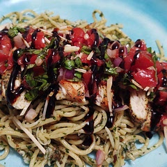 This is great with bruschetta chicken and balsamic glaze.