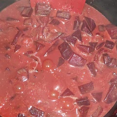 lovely beetroot flavour with the addition of smooth coconut. Ideal way to use a glut of beetroot. Served with plain boiled rice