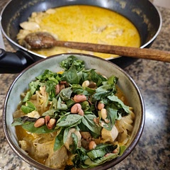 I sautéed the chicken with the onion and used basil and cilantro instead of spinach. I've also added roasted peanuts. it added texture to the dish.