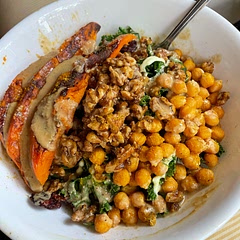 I added some curry powder to the chickpeas, as well as some walnuts. Delicious!