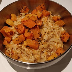 I love this risotto. It is one of my go-to recipes for when I don't have much in the kitchen. Not a quick recipe, but worth it. 

Butternut squash keep for ages, so I always have some on hand next to the potatoes.