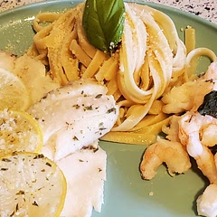 it wasn't my fav mainly because I'm not a huge fish person but it was rather tasty for a fish dish. I added shrimp to the dish and tossed some pasta in at the end to make a more full meal