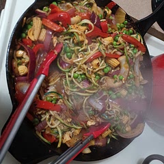 I made this but changed a few things. Instead of udon noodles I used zoodles. I used enoki mushrooms, added soy sauce and chili garlic sauce.