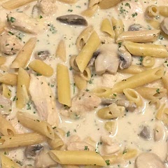 This is my default recipe now! When I'm not in the mood to try anything new and don't have a lot of time it always saves the day. Goes nice with almost any kind of mushrooms and to my taste chicken is better suited here.