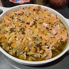 I added veggies & extra stock which I why it is a little liquidy - I'll know for next time! My kids loved it which is really saying something!