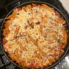Added cheese and broiled quickly after it had cooked. 
Delicious, not sure I would add the kidney beans next time, would add mushrooms too.