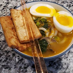 We subbed Udon for the packaged Raman.  Needs a bit of warmth and maybe a bit more peanut butter, but otherwise very good.