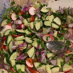 Amazing flavor! We added some spinach and arugula to stretch it out.