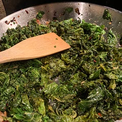 We’ve made this twice now!  Such a great/easy side. 
We double the amount of kale because it does cook down quite a bit.