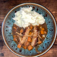 Such an easy supper. I didn’t have mushrooms so put in some carrots. I cooked mine on low for 6 hours.