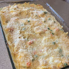 This was great recipe, I doubled this for my family cause some of them are going on a trip. Only thing I wish I would of broiled it just to get it brown on top but still yummy!