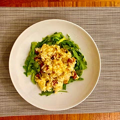 Simple and delicious. Takes a lot of stirring to cook but worth the arm work out. Love the fresh bed of rocket it’s served on - such a nice contrast of taste and texture.