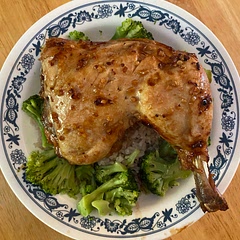 Easy recipe.  I removed the skin off of whole chicken legs.  I served with brown rice and broccoli