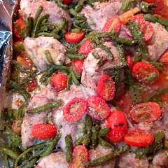 I used canned green beans and they worked out just fine. Also, I didn't have any balsamic vinegar the first time I made it so I used a petimezi grape and pomegranate oil I got at the Greek store and it just kicks the whole recipe up another notch.