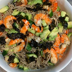Added avocado
Used cooked prawns and just poured the marinade over everything to toss through