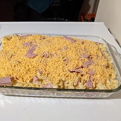 We added ham to ours (only had sandwich slices, we would have preferred cubed ham). It was soo comforting and yummy!