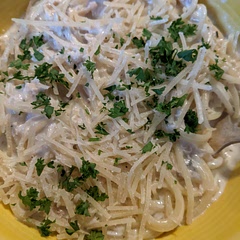 I added shredded chicken to mine.  Also, I added a teaspoon of Italian seasoning towards the end of cooking the sauce to give it more flavor.