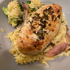 You definitely don’t need to add the cup of water when you add the orzo. I just added splashes of chicken broth as it cooked.