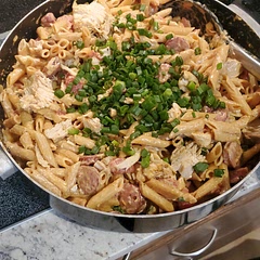 Loved this dish!! Super easy to make. We added sausage and I went heavier on the cream cheese. (I used the whole block). We had plenty of leftovers since I made the dish for 2 ppl.