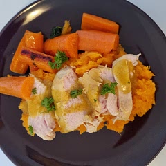 Balanced and tasty. Original recipe calls for garlic and corn too but I excluded those. Served it with glazed carrots prepared in sous vide too.