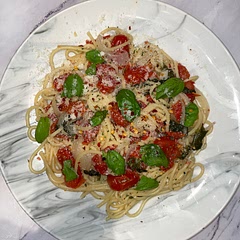 Added some spinach and a lot more basil and spice than the recipe called for!