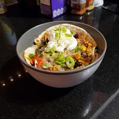Was too lazy to make the zucchini boats so just used burrito bowl instead. Made enough leftovers to fill a few zuchinnis the next day.