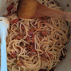 Wow! Just great! Used my enameled Dutch oven instead of a skillet. No jarred sauce  or even tomato paste needed. The bacon is delicious. Maybe next time I'll try Applewood Smoked. Will rotate now with my usual spaghetti.