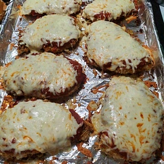 I made this for 8, to make sure there was extra. I used larger chicken breasts but still sliced them in half & pounded them out. The breading was light, cheesy, and I eyeballed the spices to my tastes.