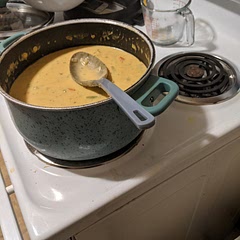 I also added Gouda and paprika to this, and it was AMAZING! Does not need extra salt with chicken broth. Frozen broccoli worked fine :)