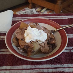 I added mushrooms because I love mushrooms, and garnished with sour cream on top.  

The combination of the honey with balsamic made it entirely too sweet. 

I would not make again without removing the honey and balsamic and use different ingredients