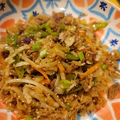 I had to make 2.5 x the amount of sauce to give it any flavor, plus I added a teaspoon of garlic chili paste/oil. I also added about 1 cup of slivered sugar snap peas & served over jasmine rice. I used about ¾ lb of ground pork instead of beef. Turned out delicious with those adjustments! Serves 3 - 4.