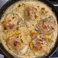 I swapped the heavy cream for Neufchâtel cheese, increased the water by half a cup and added spinach at the end.  Perfect!  Serve over pasta or gnocchi ( something that will hold the sauce)