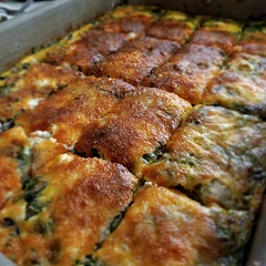 I doubled it and baked it in a 9x13 pan (convect roast @350⁰F for 40 minutes).  So good! We had just over 1 serving leftover for our family of 6.