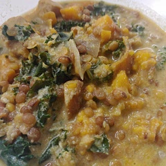 Creamy, hearty coconut curry. I added some tamarind paste for a sour tang. Used a pressure cooker on high for 8 min and it turned out perfect.