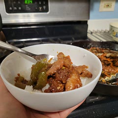 I upped the meat and peppers and soy sauce, plus a dash of chili pepper